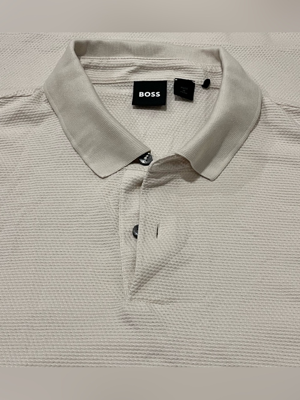 Hugo Boss Cotton Blend Jersey Knit Polo Shirt XL Off White Cream $249 EUC WOW